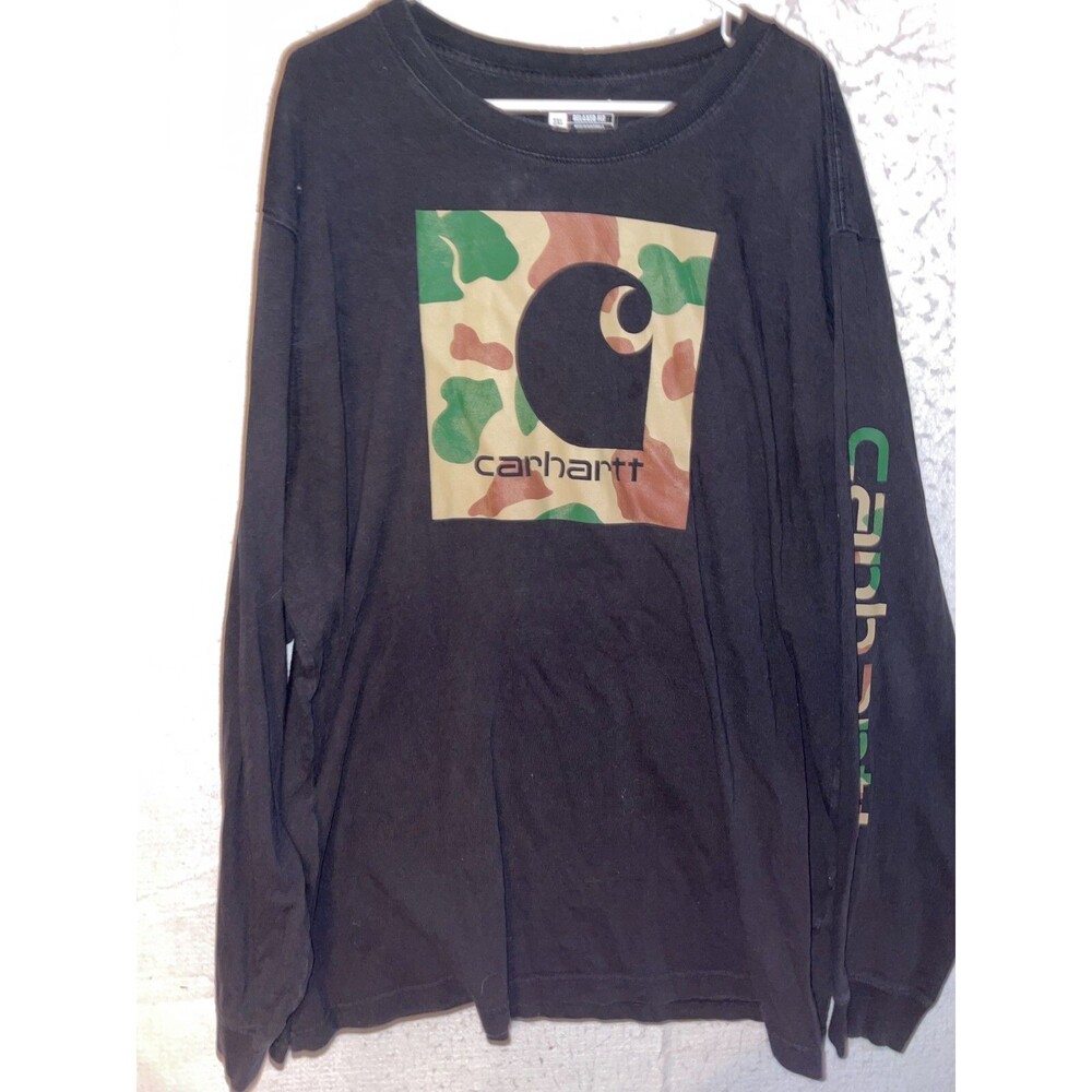 Carhartt Relaxed Fit Long Sleeve Men's 3XL Black Heavyweight Shirt Cotton Camo